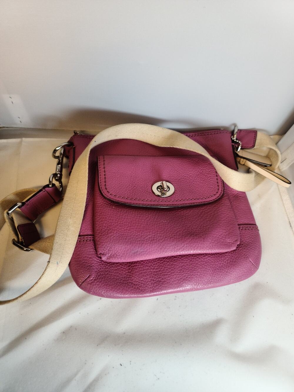 used bright pink leather vintage coach purse